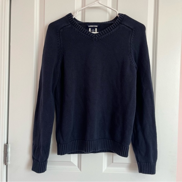 Lands’ End Navy Blue V-Neck Sweater - Picture 2 of 4
